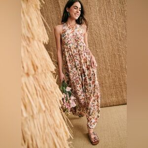 Sezane Floral Maxi Dress in Cream and Pink